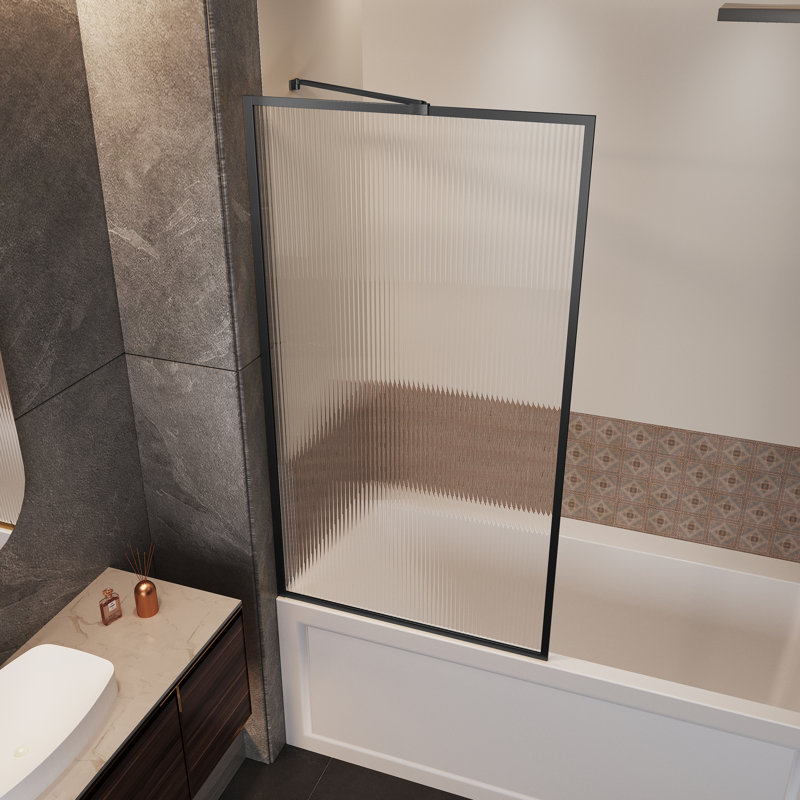 MEDUNJESS 33" Wx 58" H Framed Shower Door Bathtub Screen Fluted Glass ...